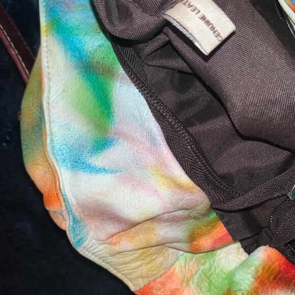 VINTAGE 90's/Y2K GORGEOUS TIE DYE LEATHER MESSENGER BAG FESTIVAL BOHO - Picture 3 of 9